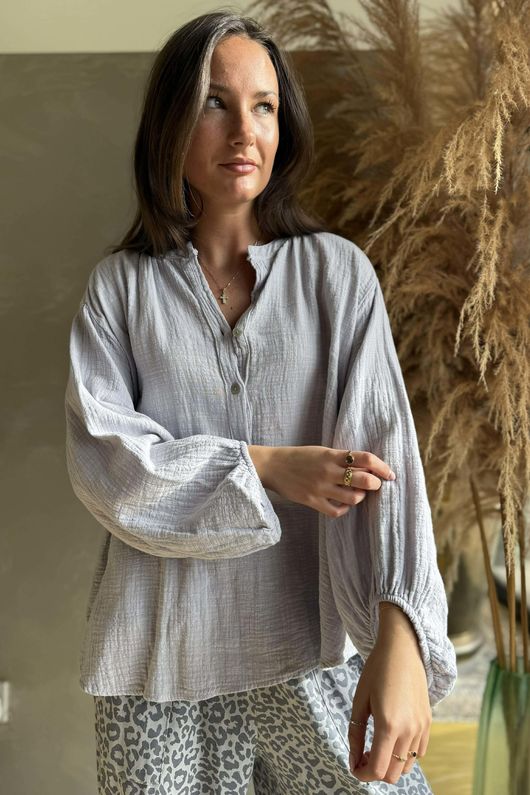 Laurie Cushion Cotton Blouse Smoke